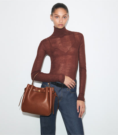 Tory Burch Romy Snake-Embossed Bucket Bag - Sweet Maple