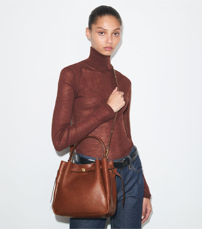 Tory Burch Romy Snake-Embossed Bucket Bag - Sweet Maple