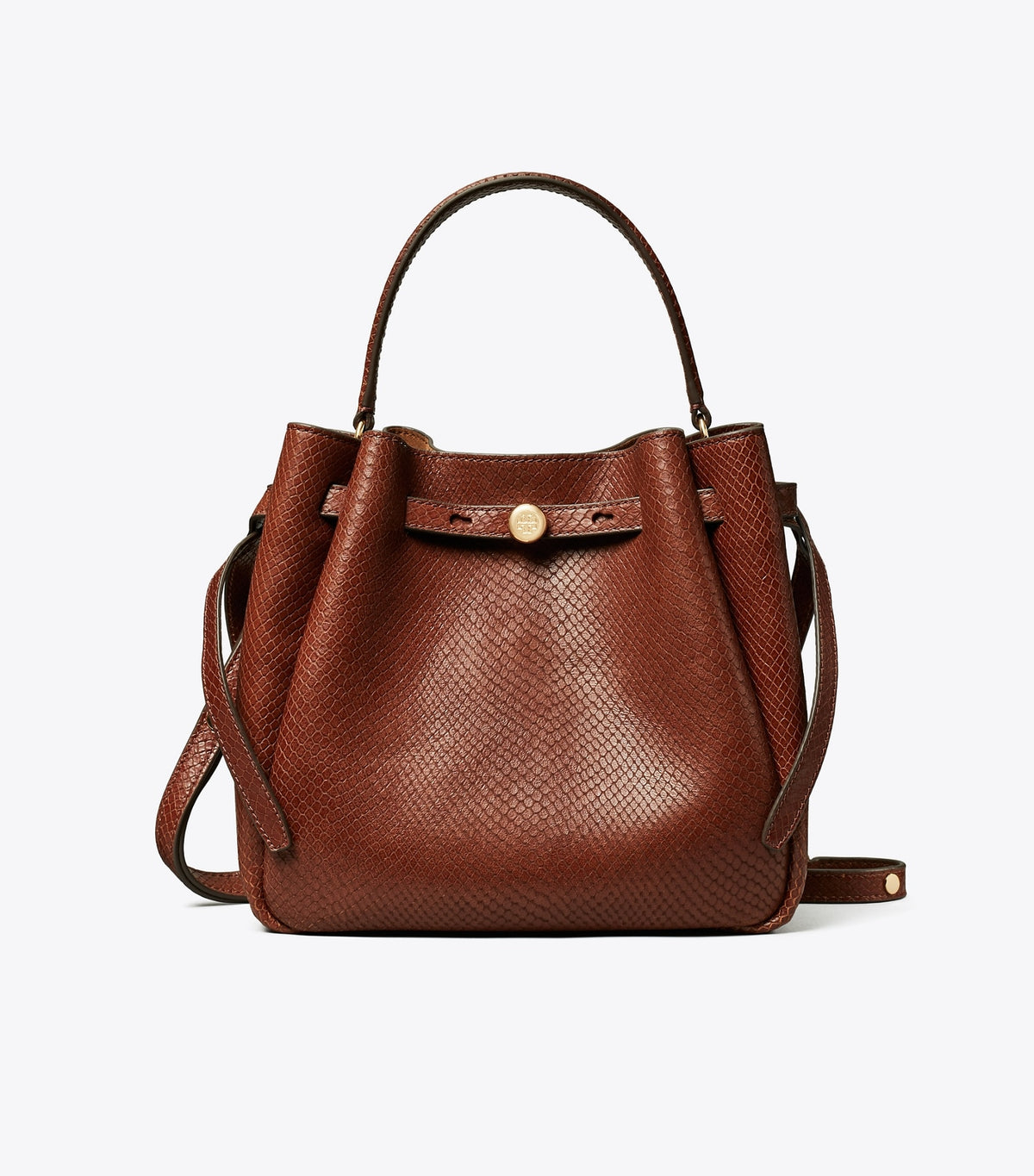 Tory Burch Romy Snake-Embossed Bucket Bag - Sweet Maple
