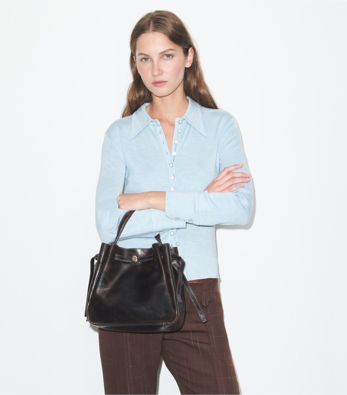 Tory Burch Romy Distressed Bucket Bag - Dark Brown