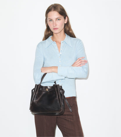Tory Burch Romy Distressed Bucket Bag - Dark Brown