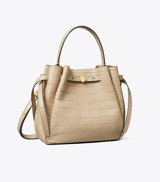 Tory Burch Romy Croc-Embossed Bucket Bag - Ginger Leaf