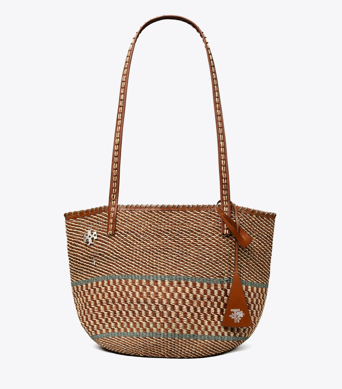 Tory Burch Large Handwoven Basket Tote - Cognac Multi