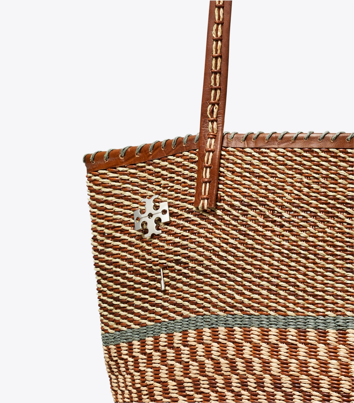 Tory Burch Large Handwoven Basket Tote - Cognac Multi