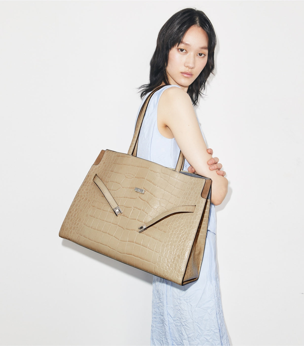 Tory Burch Lee Radziwill Embossed Tote - Ginger Leaf