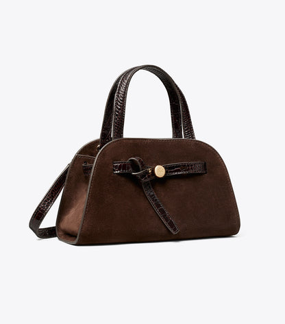 Tory Burch Small Romy Suede Bauletto - Dark Cocoa
