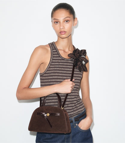 Tory Burch Small Romy Suede Bauletto - Dark Cocoa