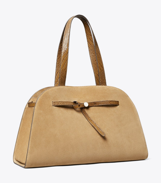 Tory Burch Large Romy Suede Bauletto - Stone