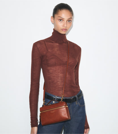 Tory Burch Romy Snake-Embossed Slim Top Handle - Sweet Maple