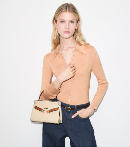 Tory Burch Petite Lee Radziwill Snake Double Bag - Butter