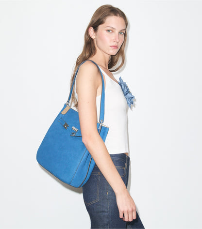 Tory Burch Lee Radziwill Nubuck Bucket Bag - Bright Blue