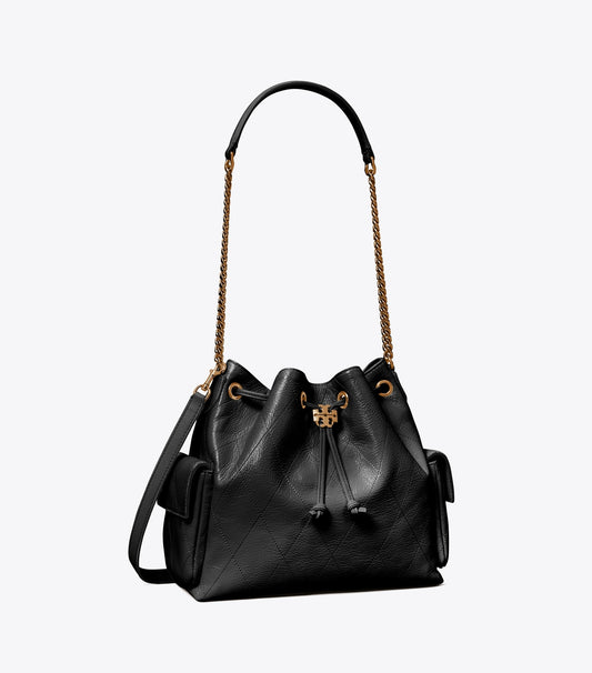 Tory Burch Charlie Quilted Drawstring Shoulder Bag - Black