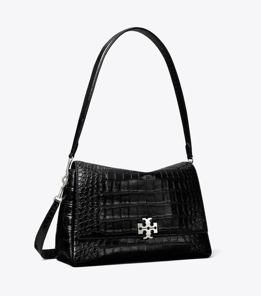Tory Burch Charlie Croc-Embossed Shoulder Bag - Black