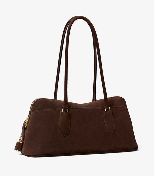 Tory Burch Lock Suede East-West Satchel - Dark Cocoa