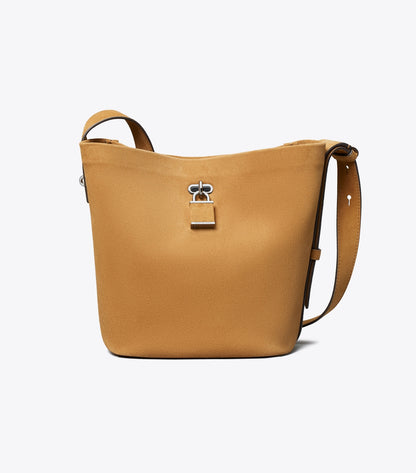 Tory Burch Medium Lock Suede Slim Bucket Bag - Toffee