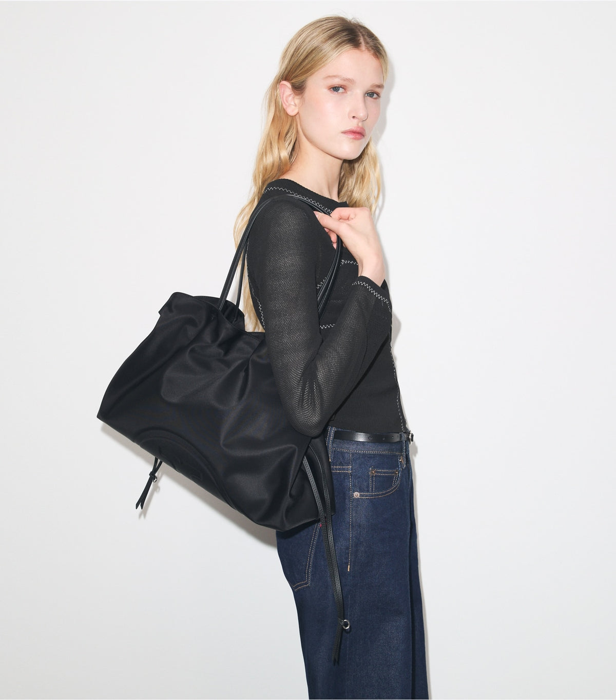 Tory Burch Ella Nylon Drawstring Tote - Black