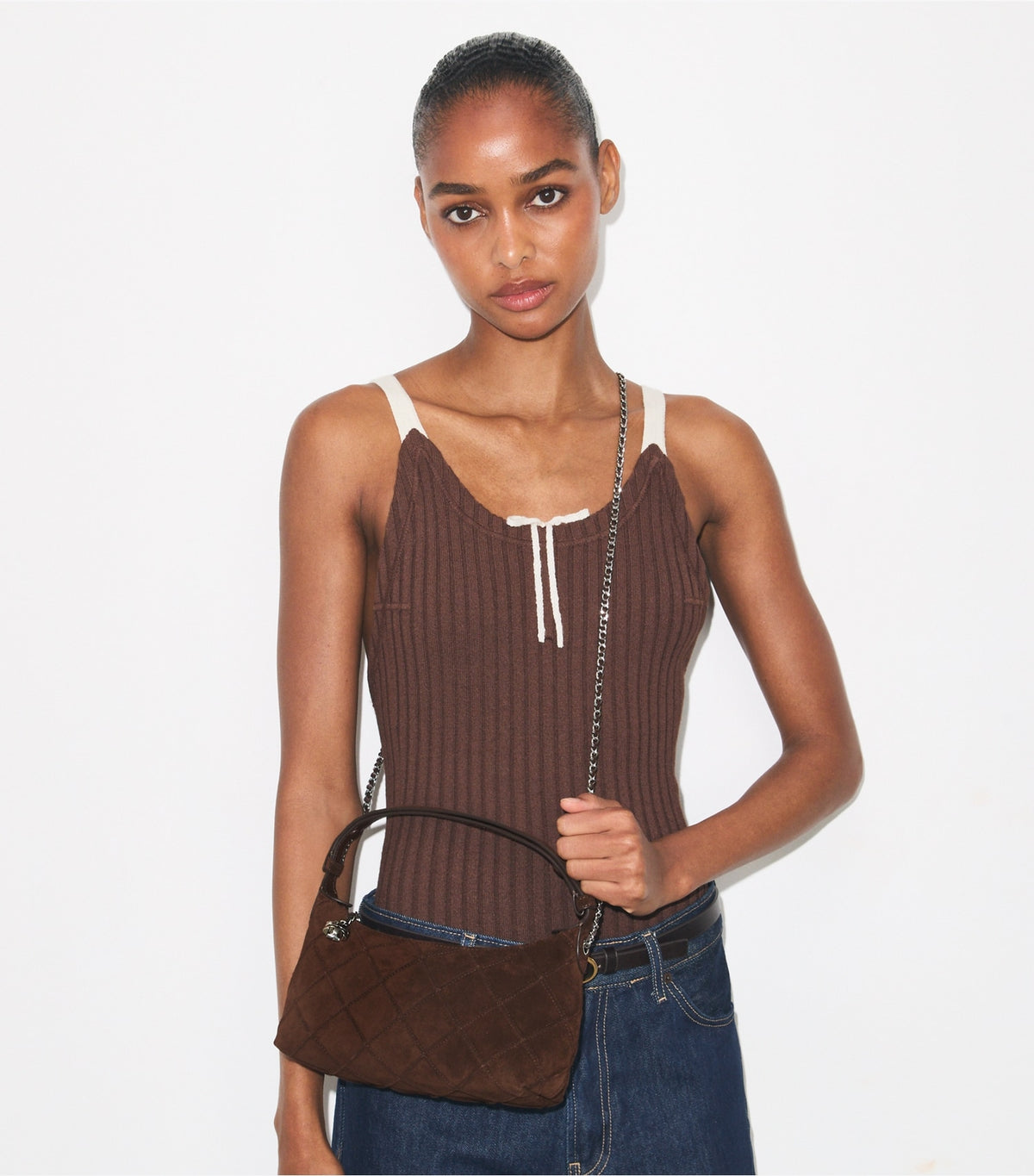 Tory Burch Fleming Suede Pochette - Dark Cocoa