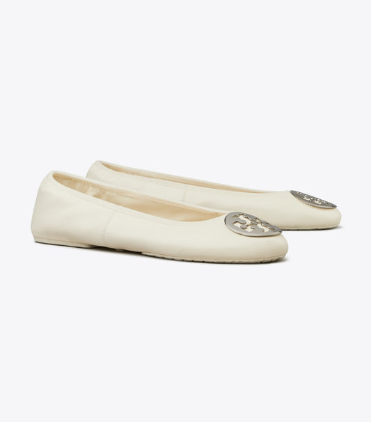 Tory Burch Reva Travel Ballet - Light Cream / Silver