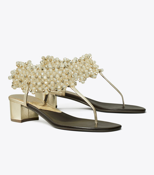 Tory Burch Beaded Heeled Sandal - Spark Gold