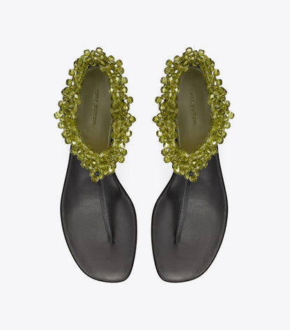 Tory Burch Beaded Flat Sandal - Olive