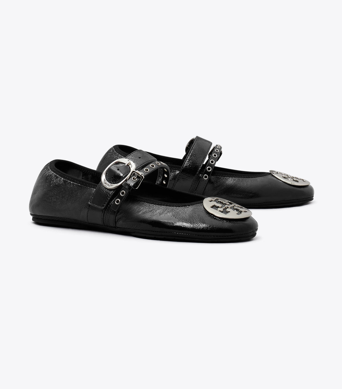 Tory Burch Reva Punk Travel Ballet - Perfect Black / Silver