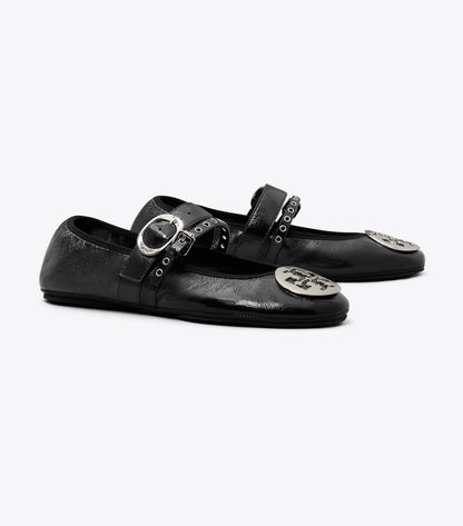 Tory Burch Reva Punk Travel Ballet - Perfect Black / Silver