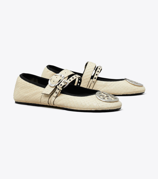 Tory Burch Reva Punk Travel Ballet - Butter / Silver