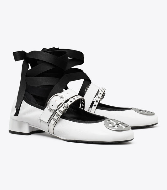 Tory Burch Reva Punk Heeled Ballet - Cirrus Cloud / Silver