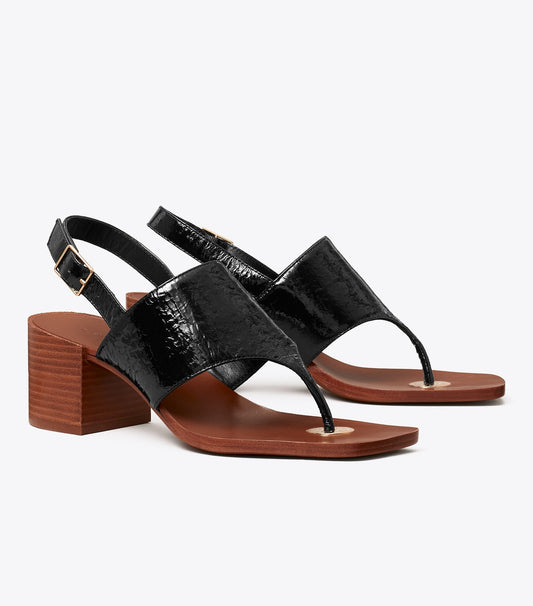 Tory Burch Double T Coin Heeled Sandal - Perfect Black