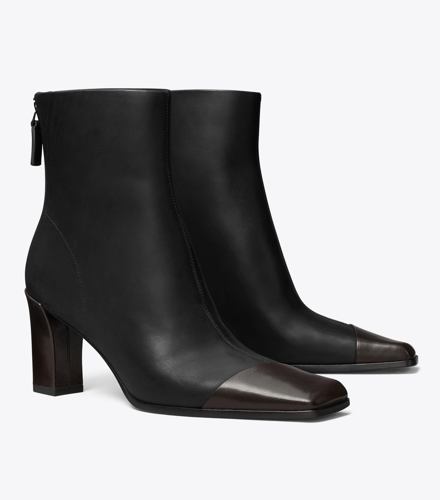 Tory Burch Asymmetric Cap-Toe Ankle Boot - Perfect Black / Coco