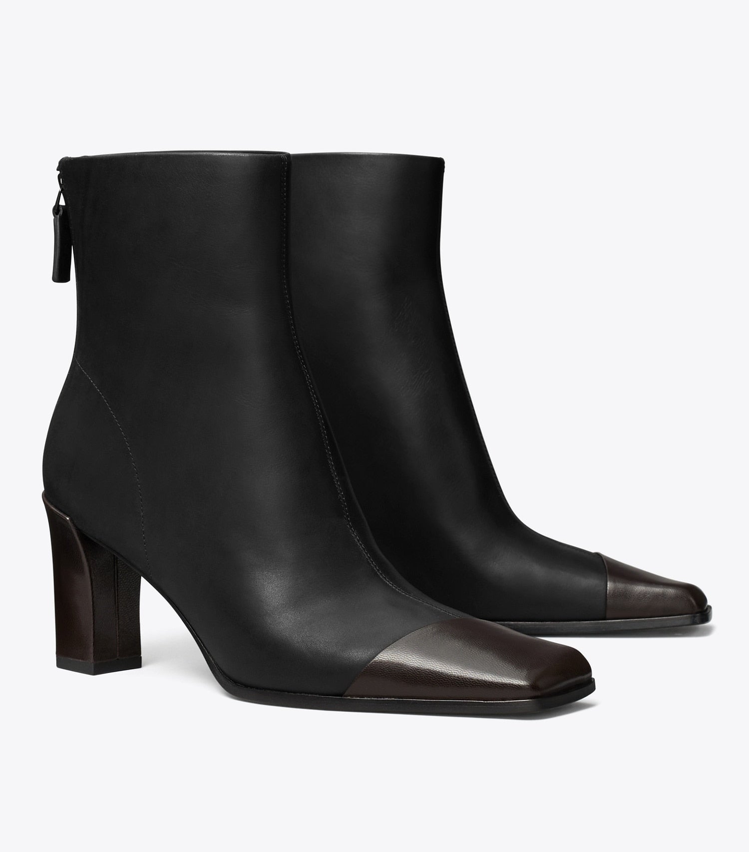 Tory Burch Asymmetric Cap-Toe Ankle Boot - Perfect Black / Coco