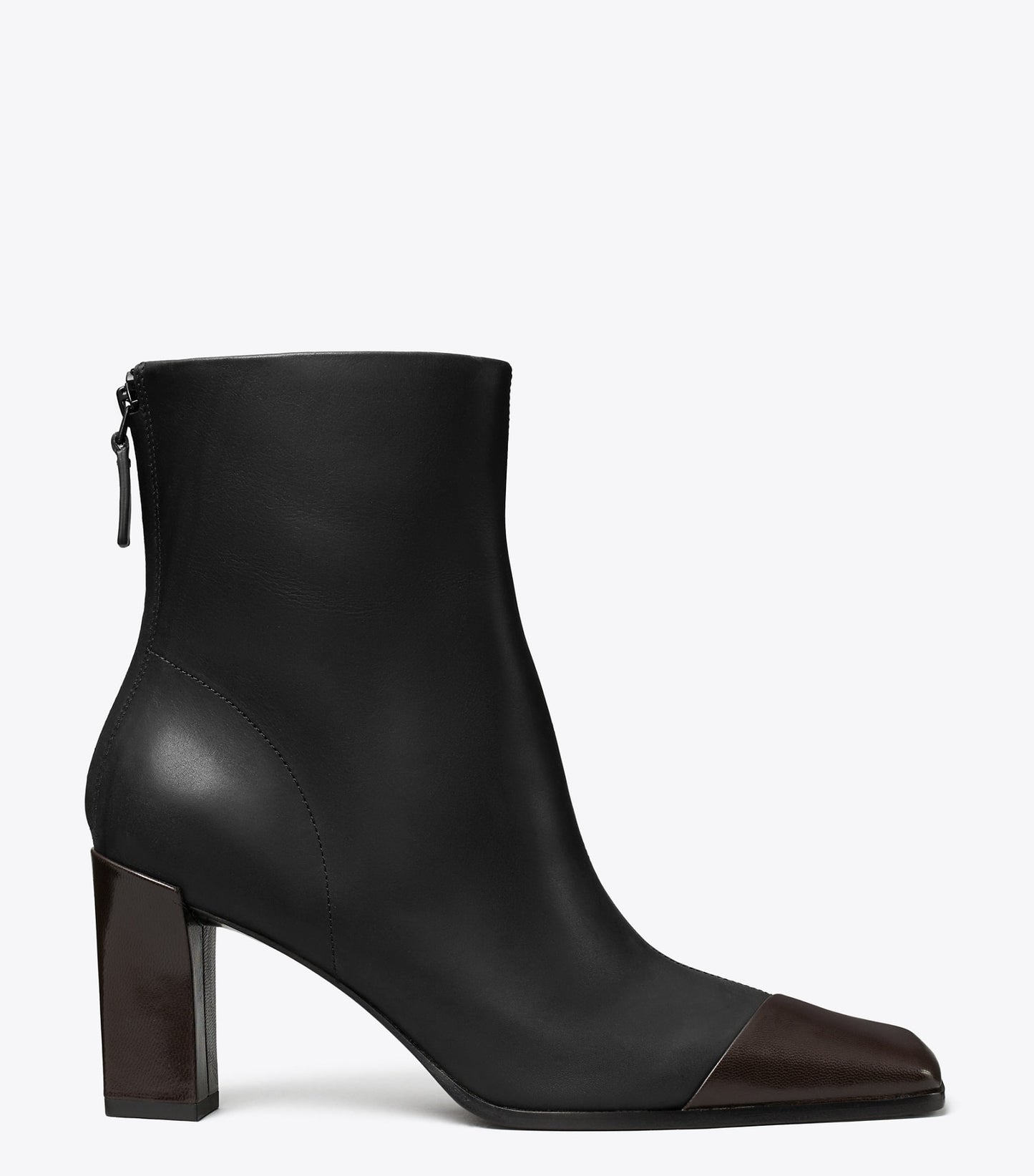 Tory Burch Asymmetric Cap-Toe Ankle Boot - Perfect Black / Coco