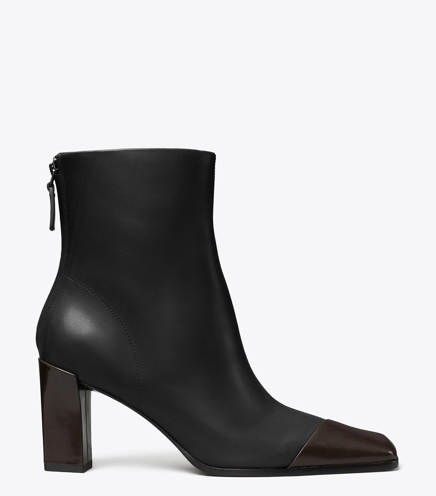 Tory Burch Asymmetric Cap-Toe Ankle Boot - Perfect Black / Coco