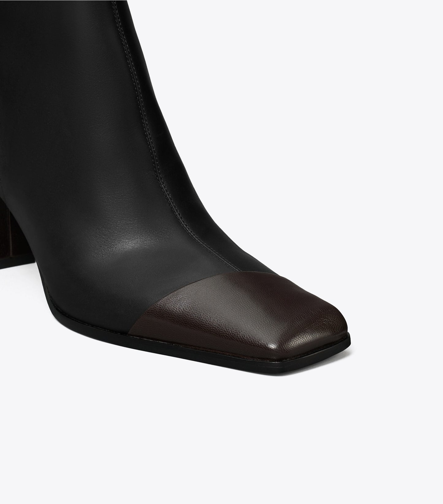 Tory Burch Asymmetric Cap-Toe Ankle Boot - Perfect Black / Coco