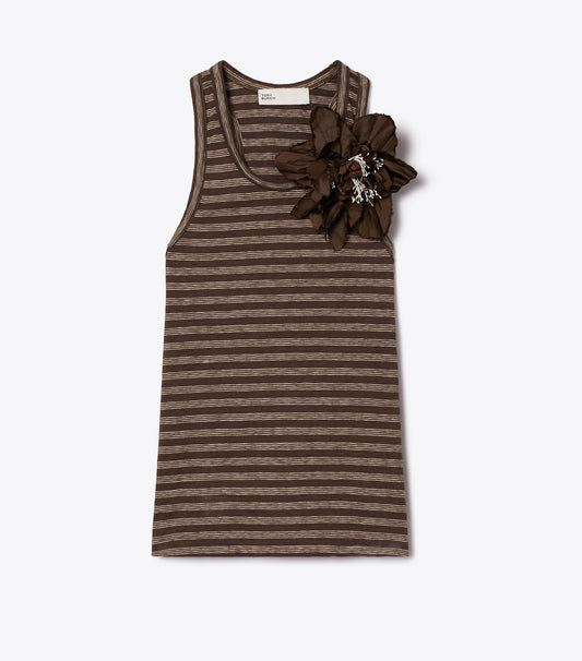 Tory Burch Racerback Tank - Brown / Navy / White Stripe