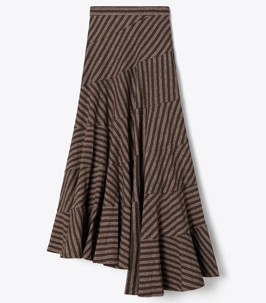 Tory Burch Striped Flared Skirt - Brown / Navy / White Youth Stripe