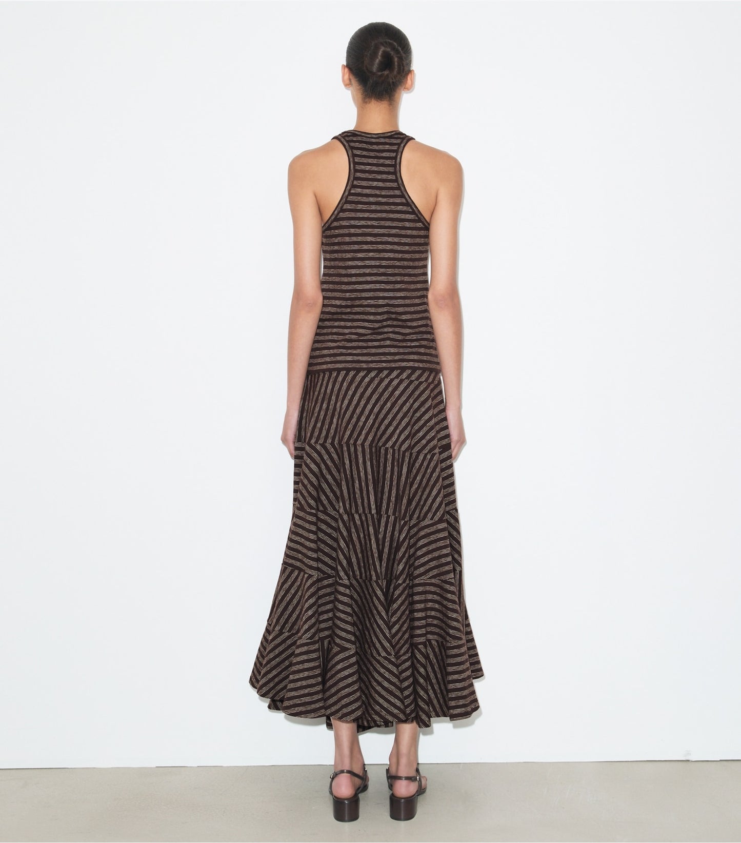 Tory Burch Striped Flared Skirt - Brown / Navy / White Youth Stripe