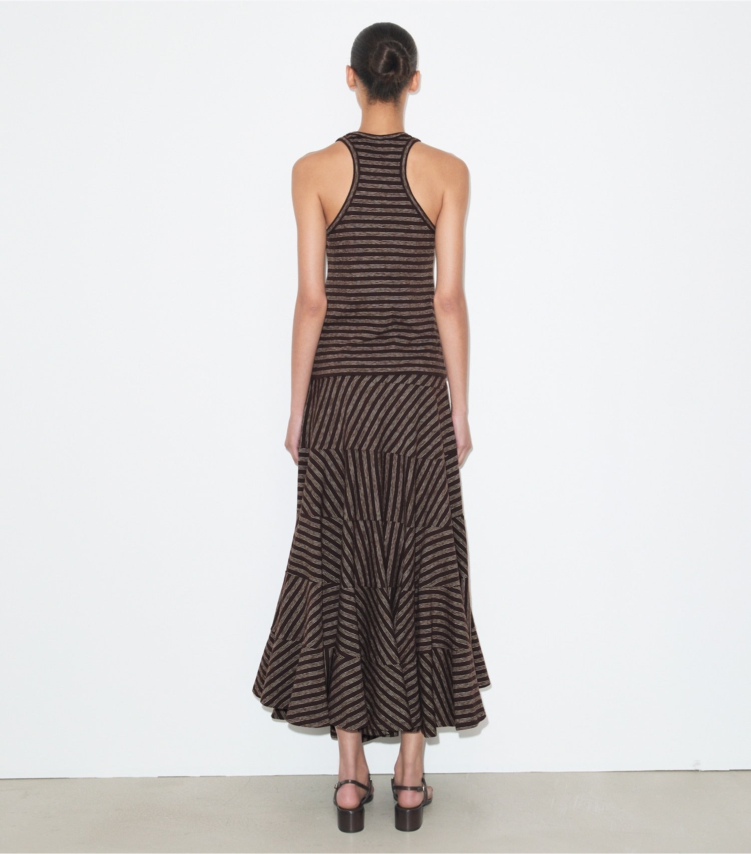 Tory Burch Striped Flared Skirt - Brown / Navy / White Youth Stripe