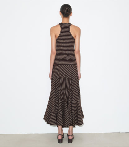 Tory Burch Striped Flared Skirt - Brown / Navy / White Youth Stripe