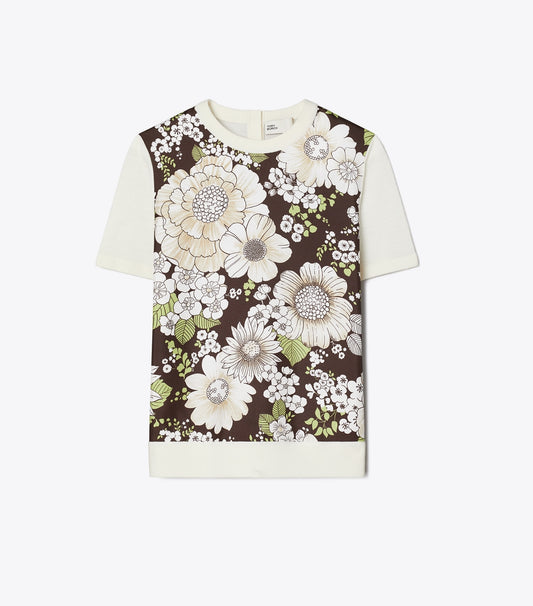 Tory Burch Silk-Front Wool Top - New Ivory / Brown Floral