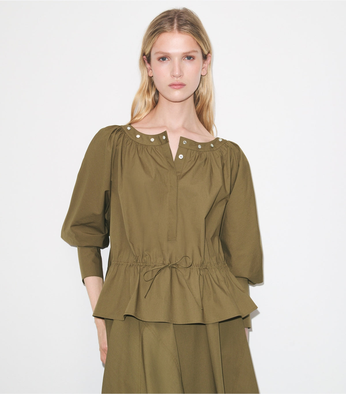 Tory Burch Cinched Cotton Top - Olive
