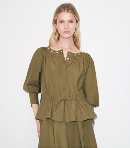 Tory Burch Cinched Cotton Top - Olive