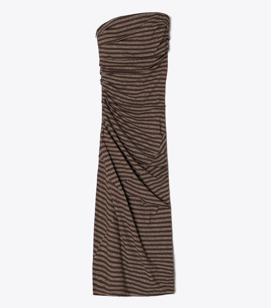 Tory Burch Striped Strapless Cotton Dress - Brown / Navy / White Youth Stripe