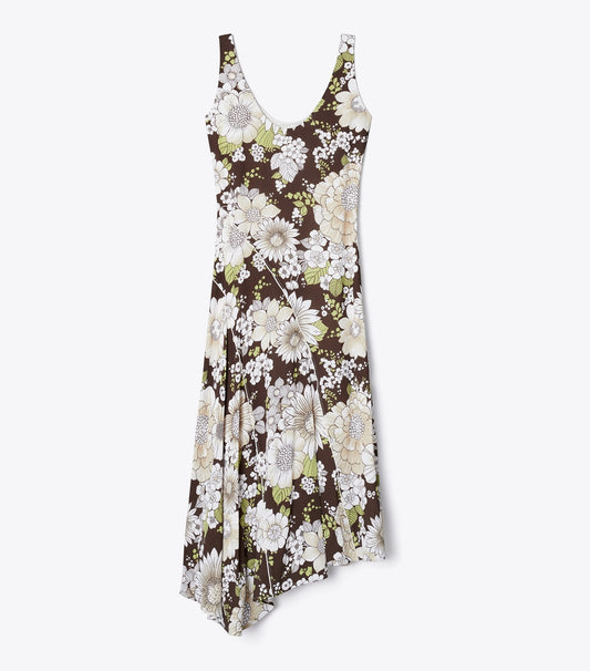 Tory Burch Printed Asymmetric Viscose Dress - Brown Floral