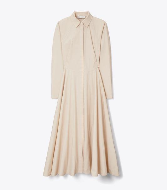 Tory Burch Cinched Cotton Shirtdress - Pale Sand