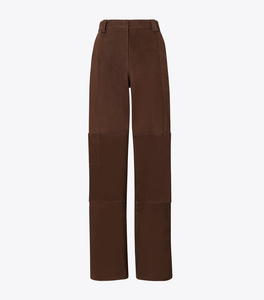 Tory Burch Relaxed-Fit Suede Pant - Light Chocolate