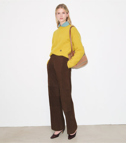 Tory Burch Relaxed-Fit Suede Pant - Light Chocolate