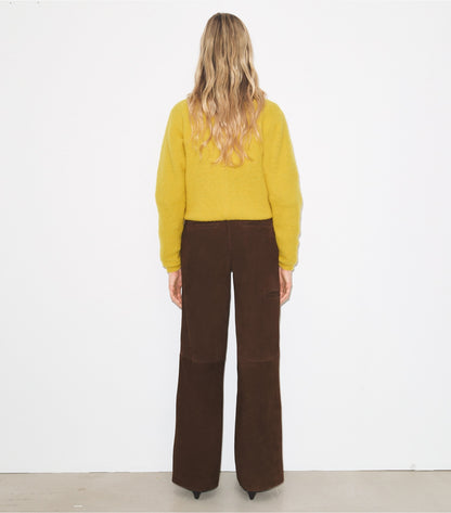 Tory Burch Relaxed-Fit Suede Pant - Light Chocolate