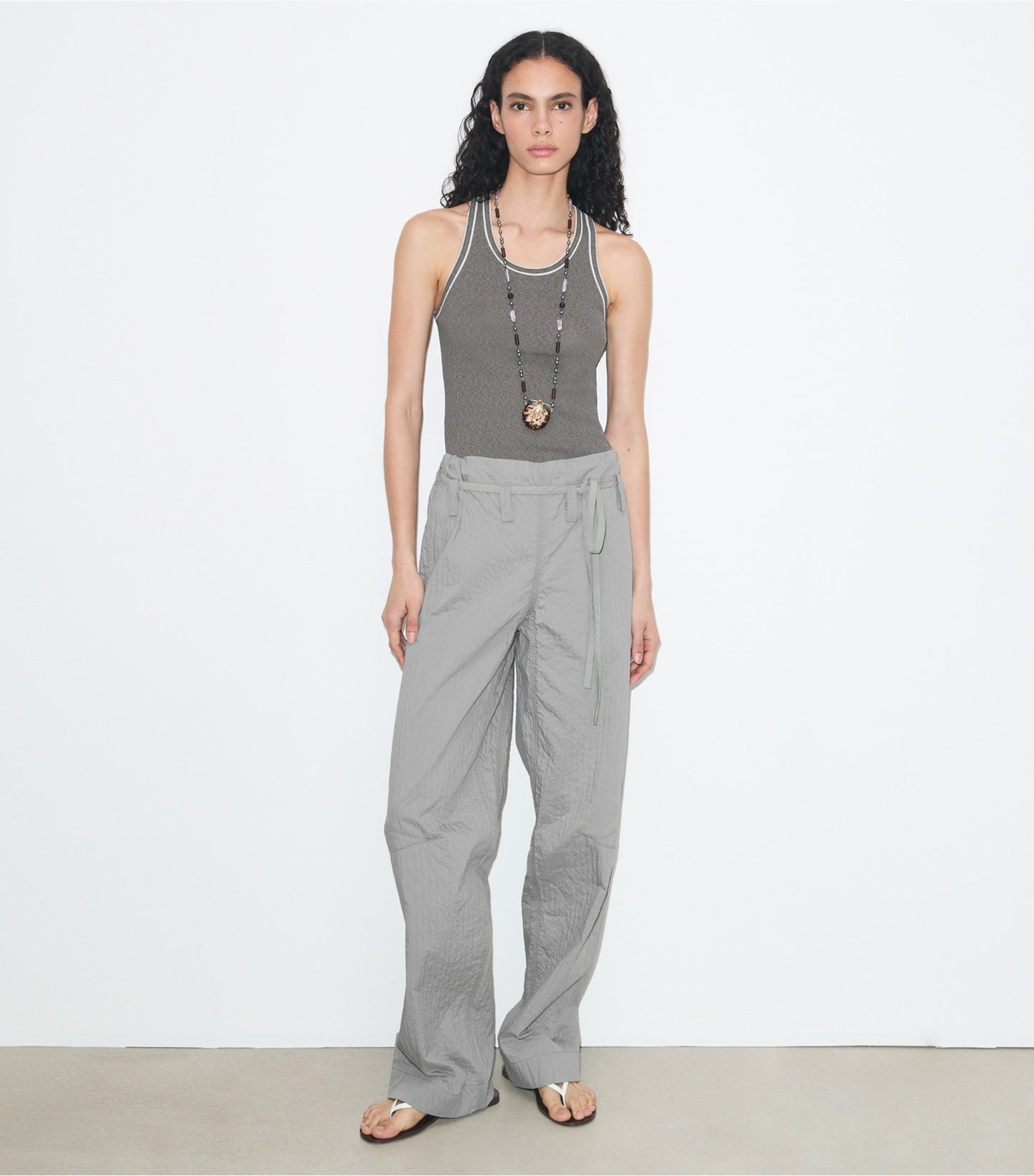 Tory Burch Wide-Leg Cotton Pant - Gray