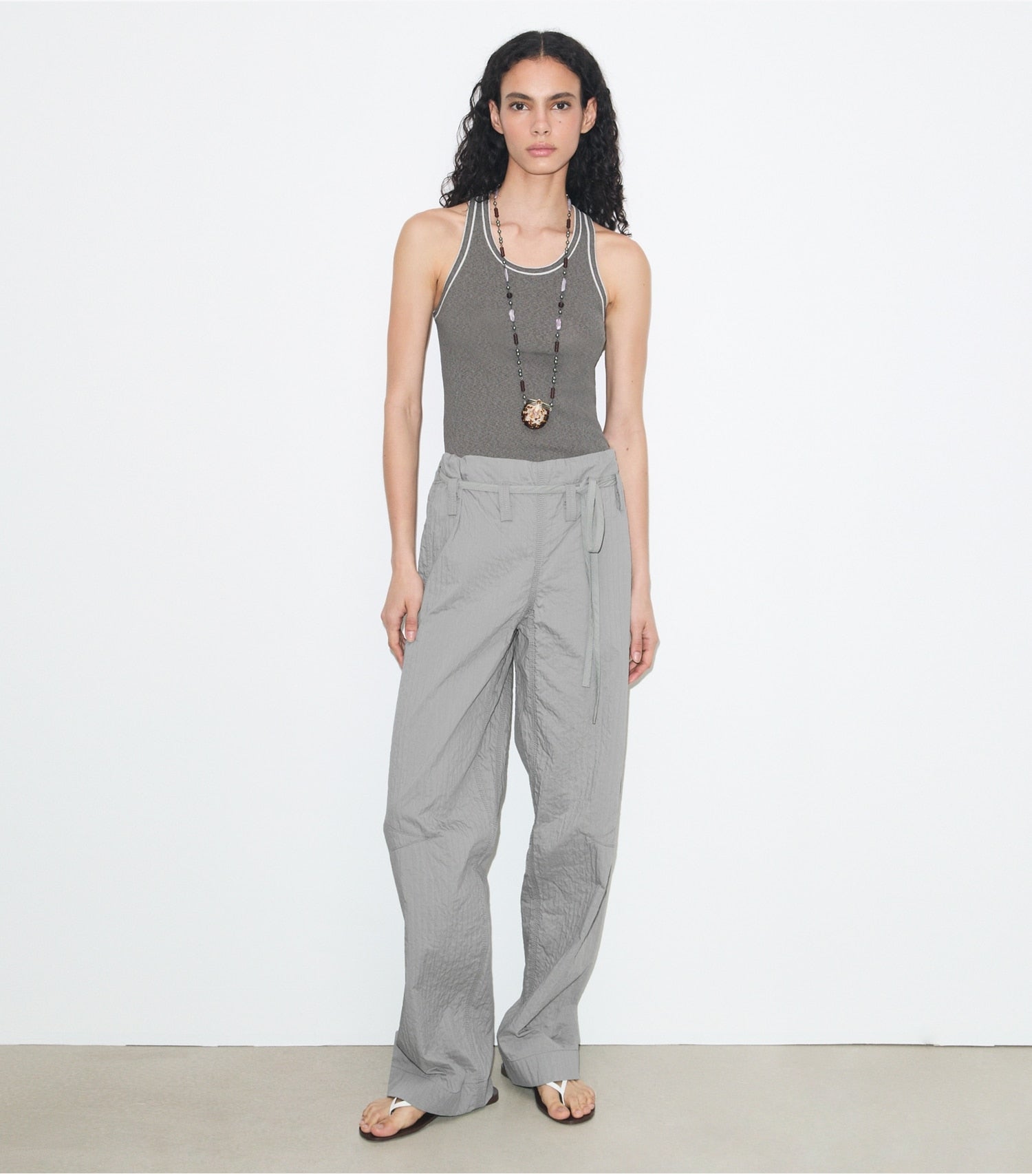 Tory Burch Wide-Leg Cotton Pant - Gray